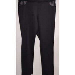DKNY Jeans Women Size XL Black Pants Faux Leather Trim Straight Leg Pull On